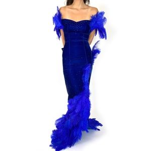 Scarlett O'Hara Velvet Blue Ostrich Feather Gown